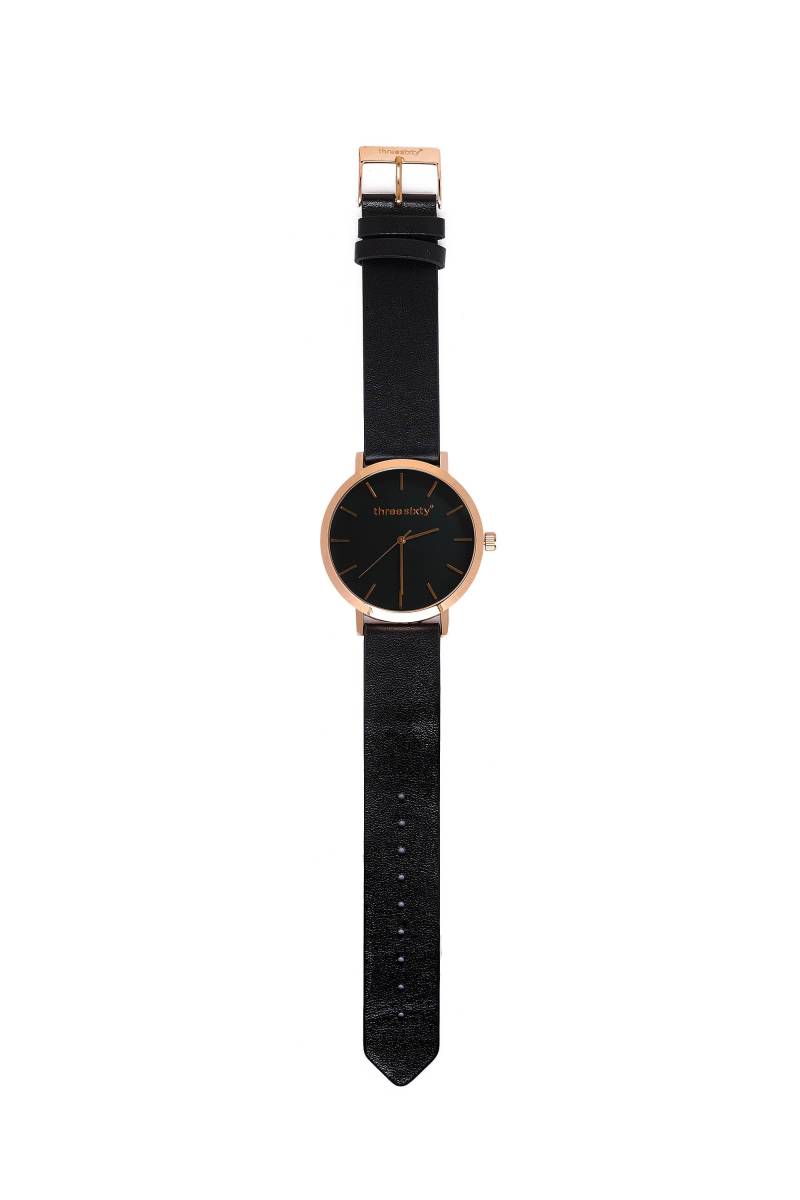 Lederuhr, Zeit, Runde Uhr, Minimal Rose Gold, Schwarz, Band Lederuhr, Zeit, Runde Uhr, Minimal Rose Gold, Schwarz, Band von ThreesixtydegreesCo