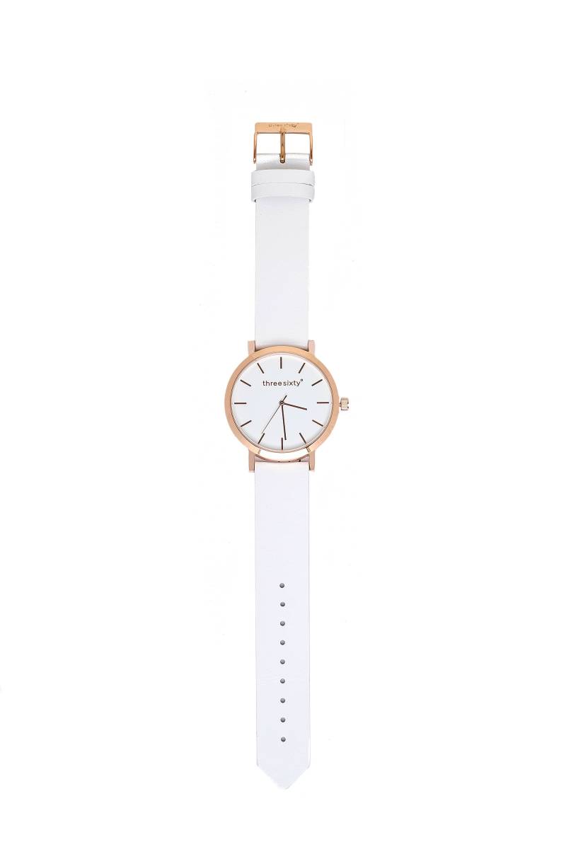 Lederuhr, Zeit, Runde Uhr, Minimaluhr, Roségold, Weiß, Band Lederuhr, Zeit, Runde Uhr, Minimaluhr, Roségold, Weiß, Band von ThreesixtydegreesCo
