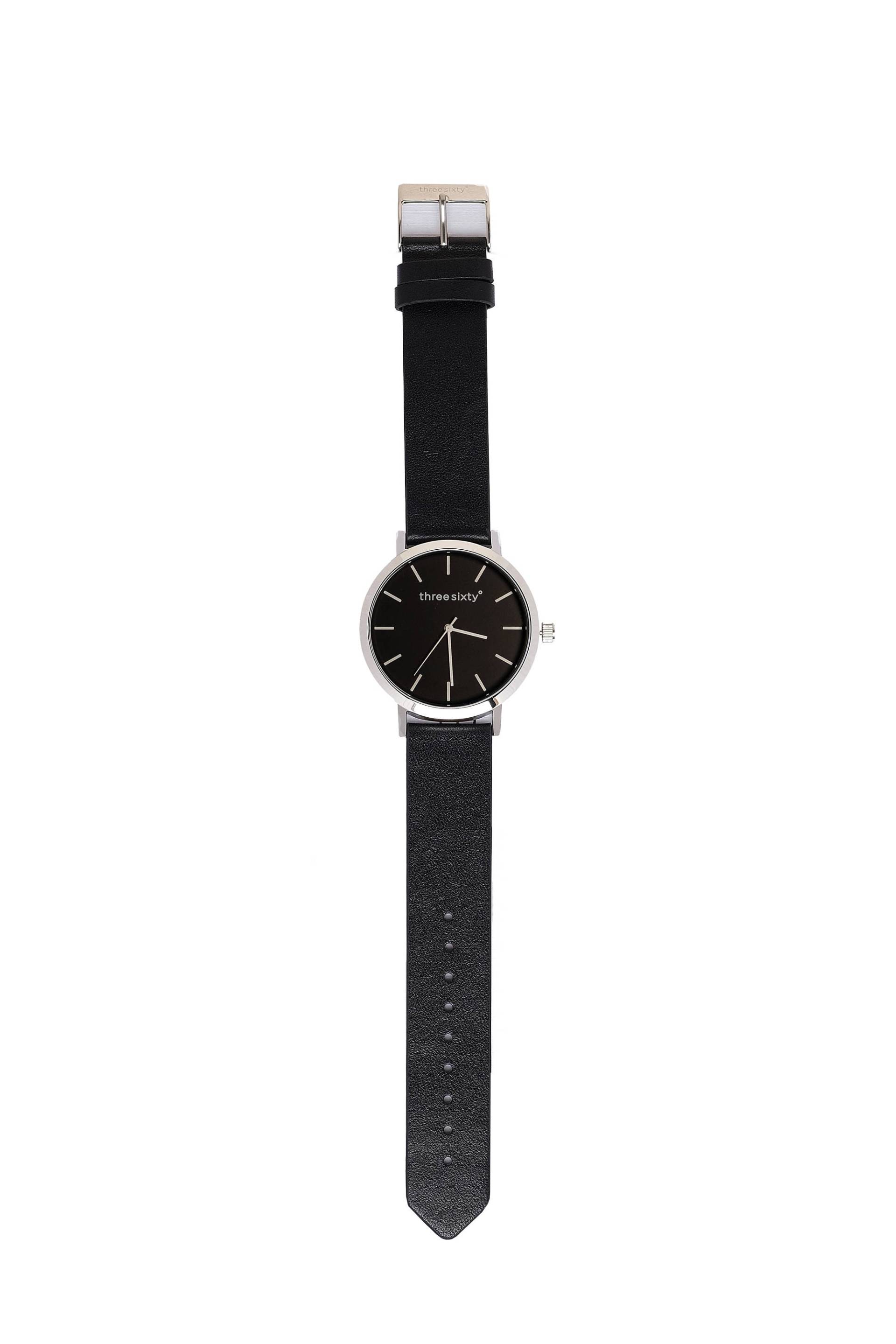Lederuhr, Zeit, Runde Uhr, Minimaluhr, Silber, Schwarz, Band Lederuhr, Zeit, Runde Uhr, Minimaluhr, Silber, Schwarz, Band von ThreesixtydegreesCo