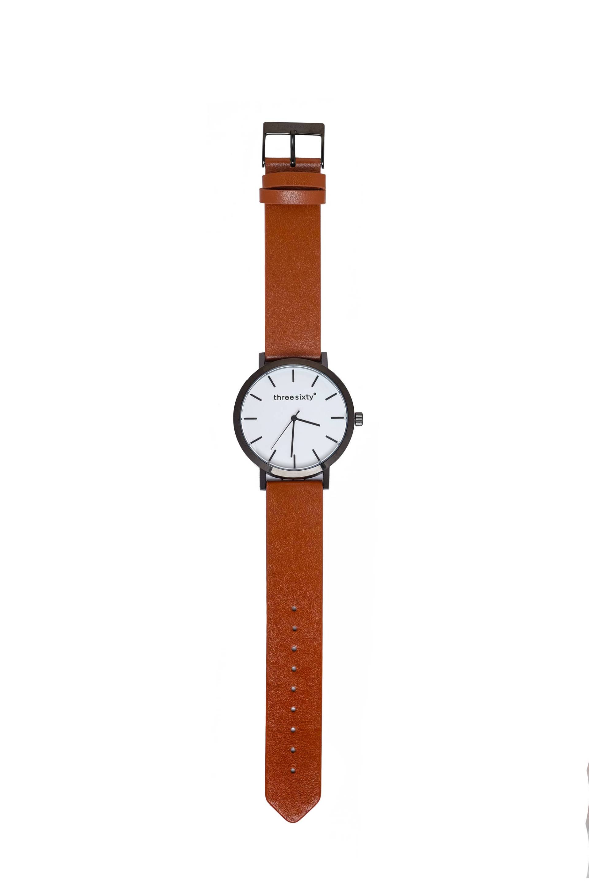 Lederuhr, Zeit, Runde Uhr, Minimaluhr, Weiß, Schwarz, Band, Braun Lederuhr, Zeit, Runde Uhr, Minimaluhr, Weiß, Schwarz, Band, Braun von ThreesixtydegreesCo