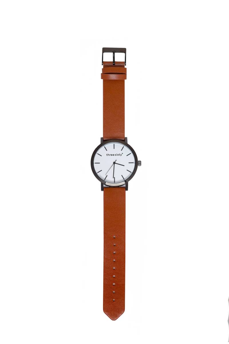 Lederuhr, Zeit, Runde Uhr, Minimaluhr, Weiß, Schwarz, Band, Braun Lederuhr, Zeit, Runde Uhr, Minimaluhr, Weiß, Schwarz, Band, Braun von ThreesixtydegreesCo