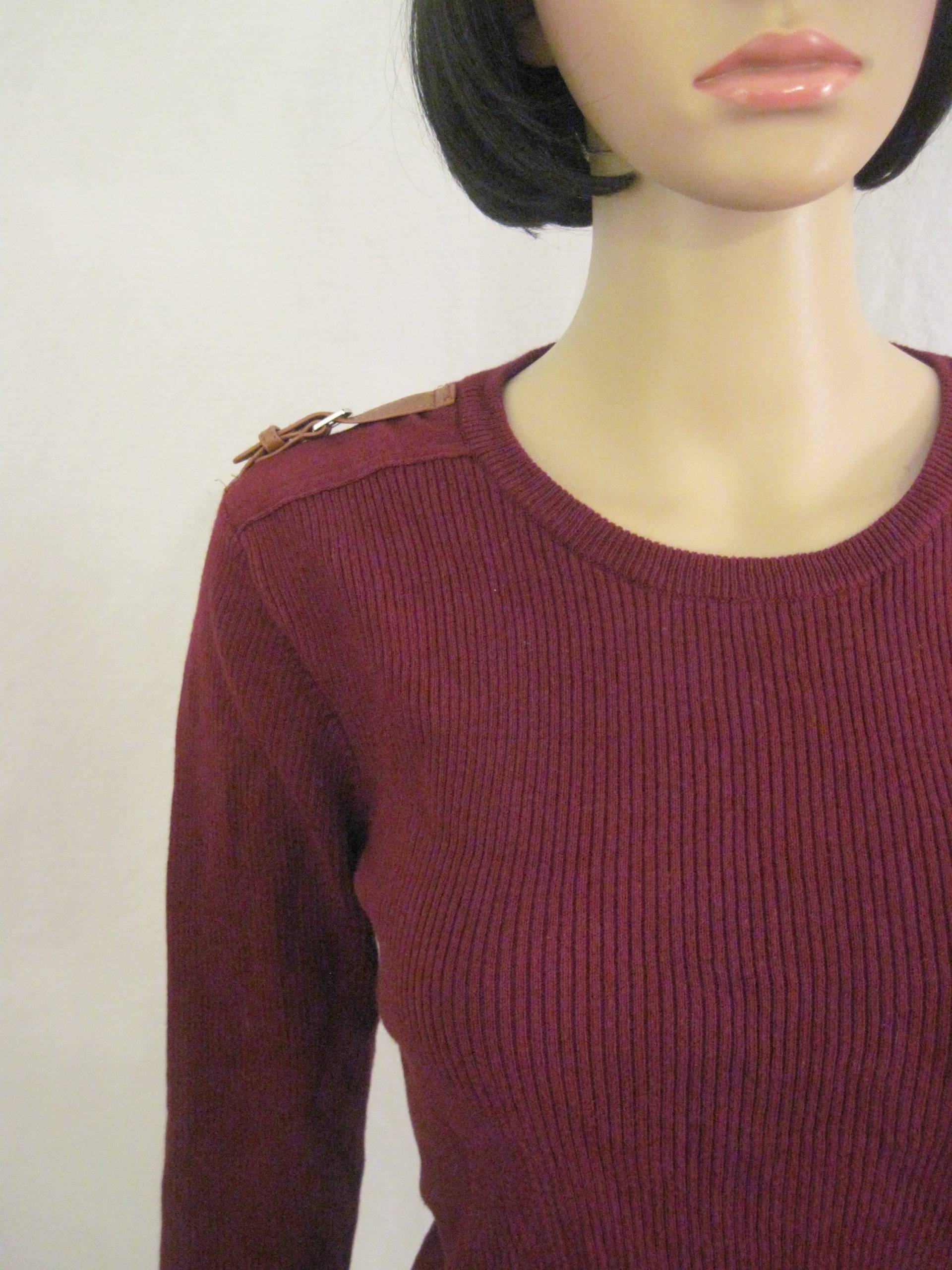 Burgundy Sweater By Ralph Lauren 100% Baumwolle Rib Strick Rundhals Gürtel Mit Schnalle Größe Large von ThriftStoreGlam