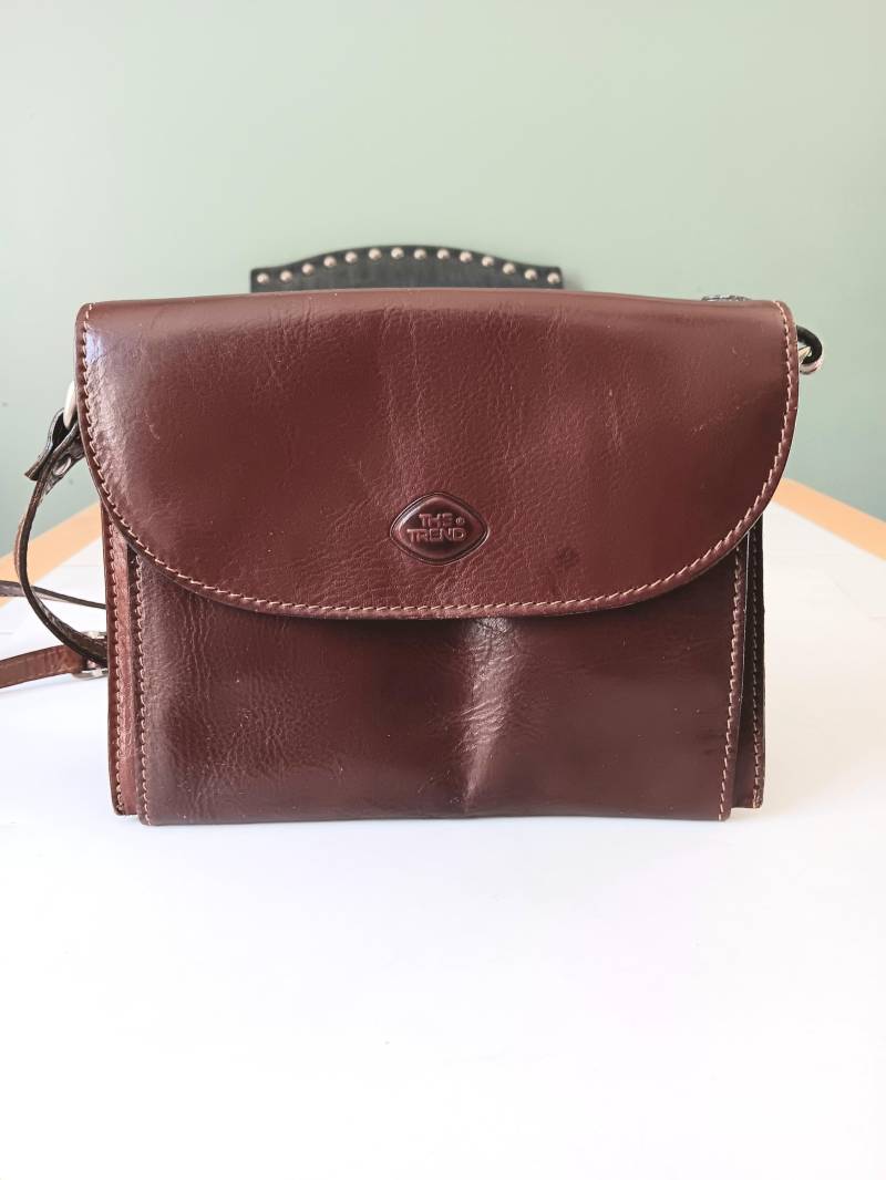 Der Trend Vintage Boho Braun Echtleder Klappe Crossbody Bag Made in Italy von Thriftagemum