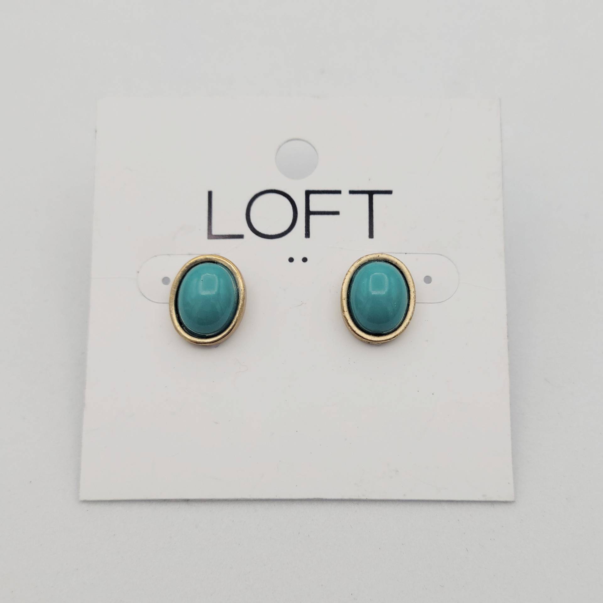 Neu Ann Taylor Loft Goldfarbene Ohrstecker Mit Aqua Cabochons Modeschmuck Statement Retro Accessoires Frauen Oval Türkis 1/2" von ThriftyFindsByKelly