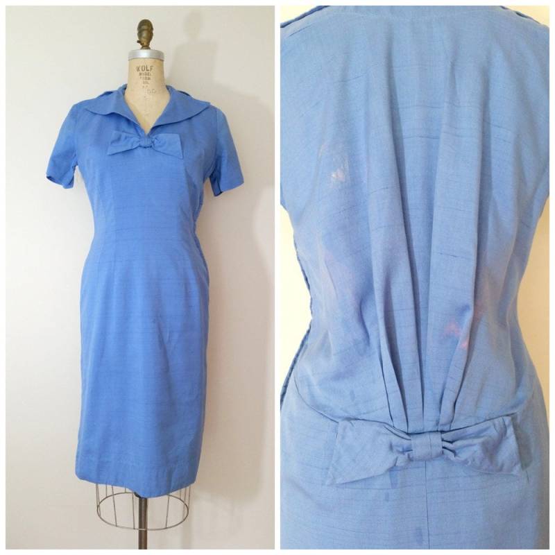 1950Er Jahre Wiggle Kleid Permission Zu Come Aboard Vintage 50Er Elinor Homosexuell Blau Medium von ThriftyVintageKitten