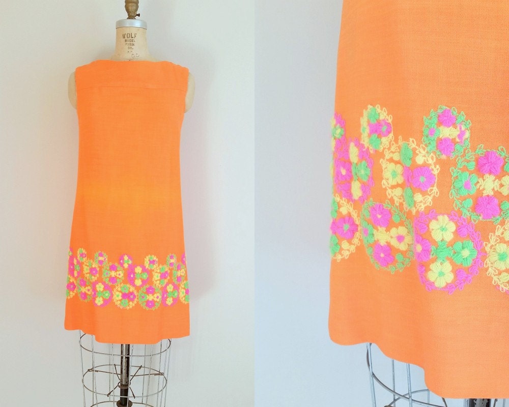 1960Er Jahre Kleid/Orange Crush Vintage 60Er Shift Leinen Groß von ThriftyVintageKitten