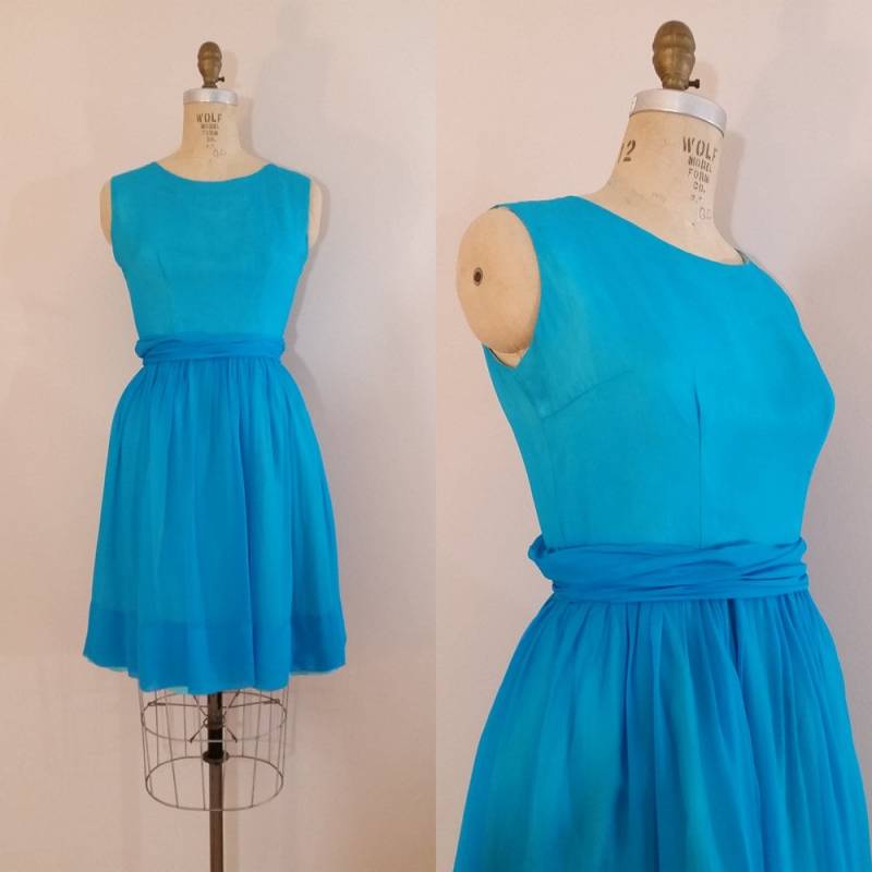 1960Er Jahre Party Kleid/Tiden Der Zeit Türkis Seide Organza Partykleid Klein von ThriftyVintageKitten