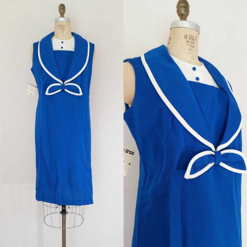 1960Er Jahre Seemann Kleid/Landlubber Vintage 60Er Stricken Royal Blue Mit Tags Xl von ThriftyVintageKitten
