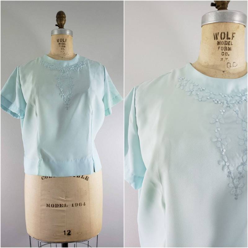 Vintage 1950Er Jahre Baby Blaue Bluse/Neue Alte Lager Damen Groß von ThriftyVintageKitten