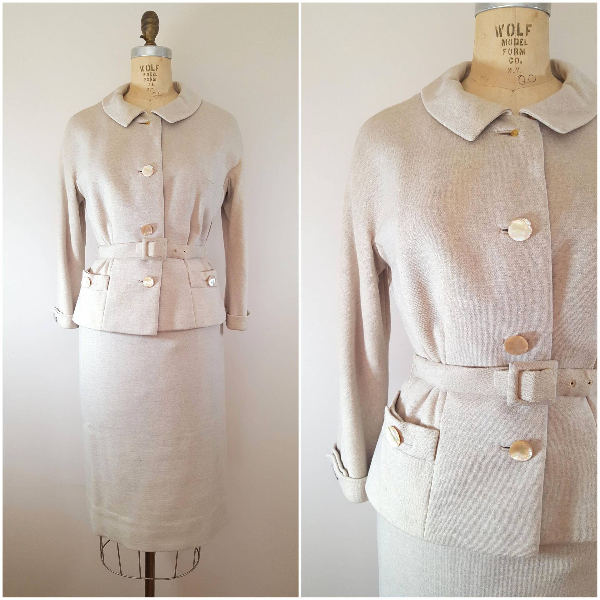 Vintage 1950Er Jahre Jack Sarnoff Rock Anzug/Creme Haferflocken Wolle Winter Klein von ThriftyVintageKitten