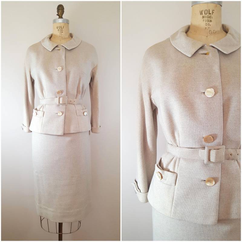 Vintage 1950Er Jahre Jack Sarnoff Rock Anzug/Creme Haferflocken Wolle Winter Klein von ThriftyVintageKitten