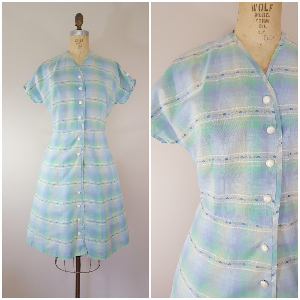 Vintage 1950Er Jahre Kleid/Pastell Karierten Baumwollkleid Medium Large von ThriftyVintageKitten
