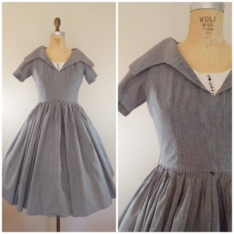 Vintage 1950Er Jahre Kleid/Schwarz Und Weiß Kleine Houndstooth Fit N Flare Xs von ThriftyVintageKitten