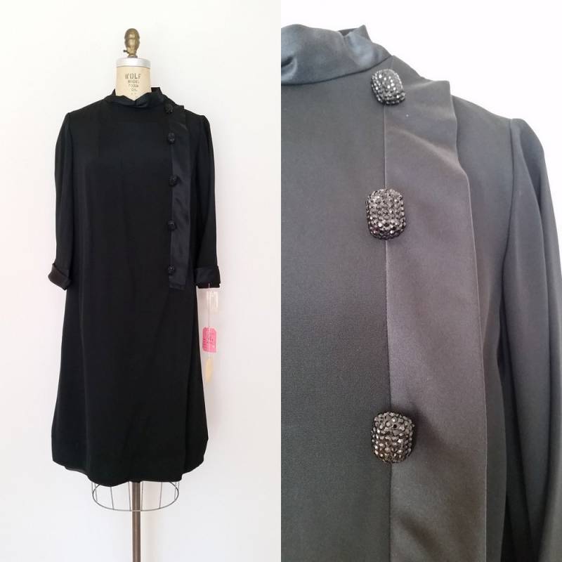 Vintage 1960Er Jahre Bill Blass Seide Kleid/Schwarzes Cocktailkleid Tags Angebracht Große Xl von ThriftyVintageKitten