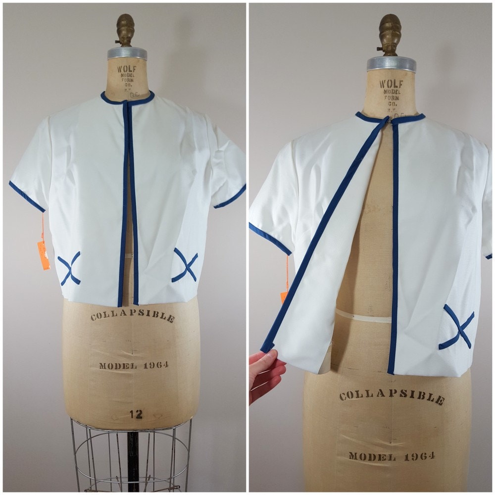 Vintage 1960Er Jahre Mod Jacke/Nwt Weiß Und Marine Blazer Medium von ThriftyVintageKitten