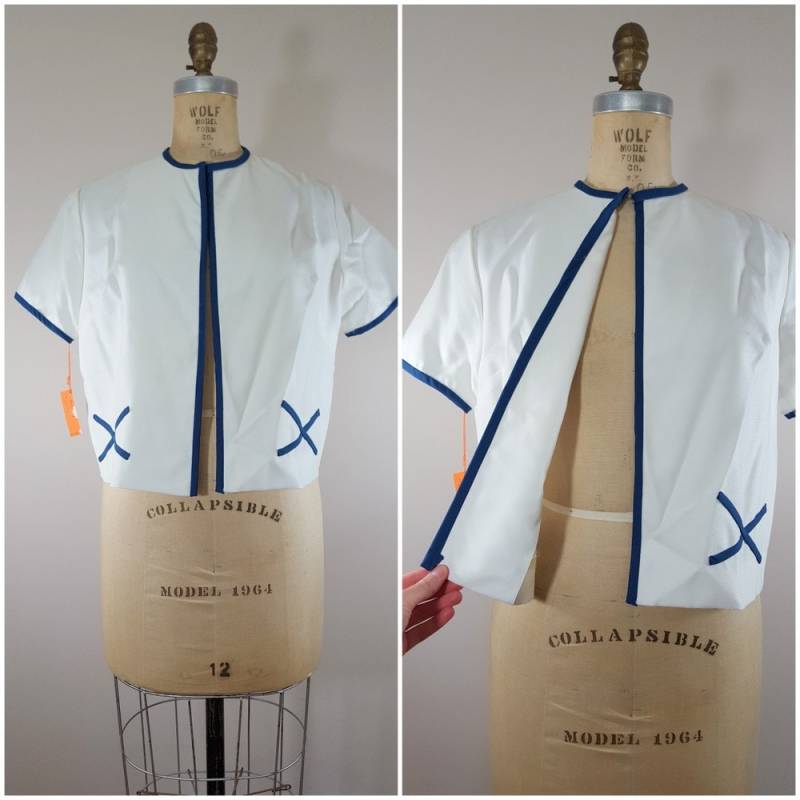 Vintage 1960Er Jahre Mod Jacke/Nwt Weiß Und Marine Blazer Medium von ThriftyVintageKitten