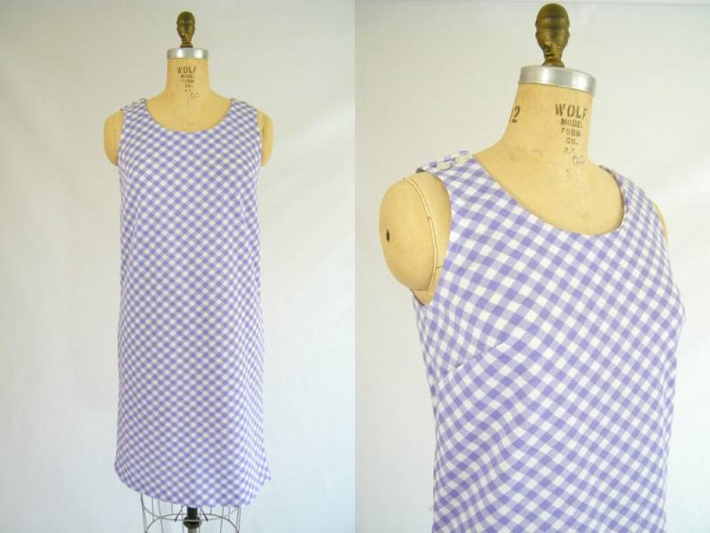 Vintage 1960Er Jahre Sommerkleid/Lila Und Weiß Checks Ärmellos Picknick-Kleid von ThriftyVintageKitten