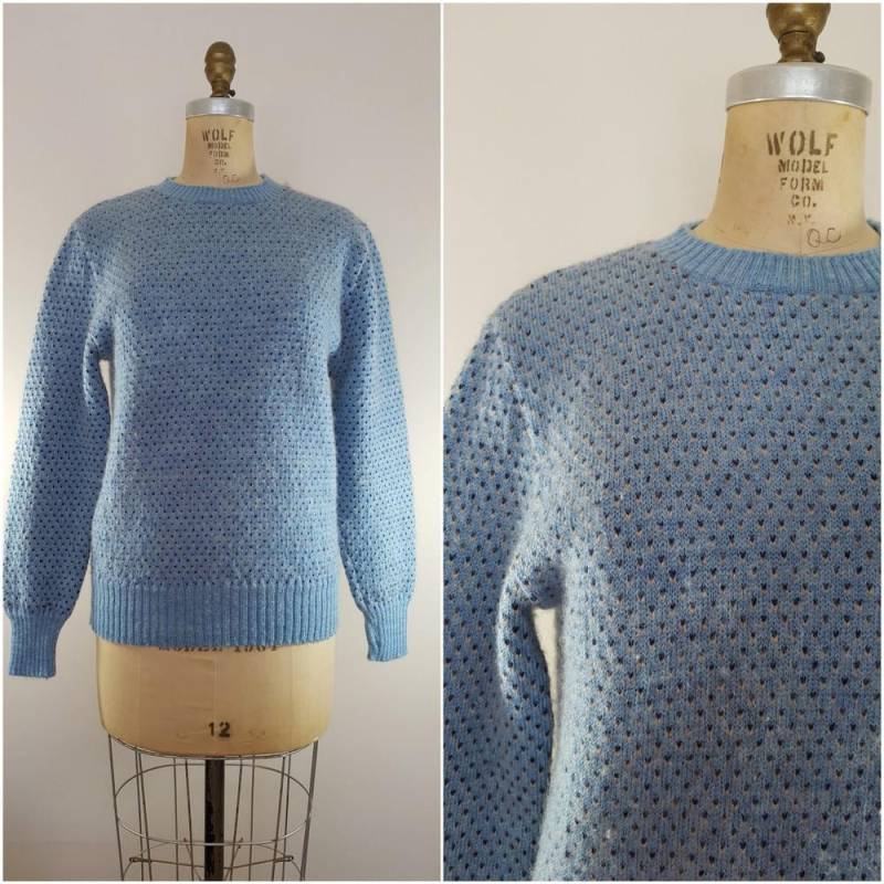 Vintage 1970Er Jahre Pullover/Blaue Herzen Wolle Ski Medium von ThriftyVintageKitten