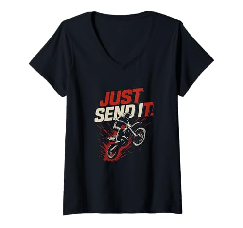 Damen Senden Sie es einfach! Motocross T-Shirt mit V-Ausschnitt Damen Senden Sie es einfach! Motocross T-Shirt mit V-Ausschnitt von Thrilling Sports