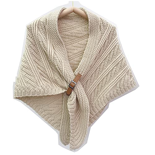 Throushine Kolibrin Gestrickter Dreiecksumhang mit Lederschnalle (Beige) von Throushine