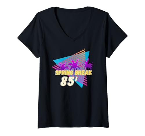 Damen Spring Break 85 | 80er Jahre Beach Party Wear T-Shirt mit V-Ausschnitt von Throwback Threads