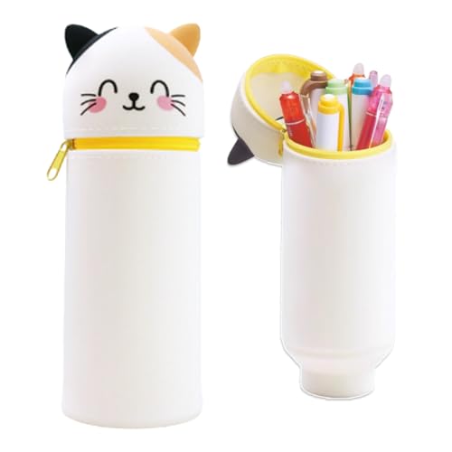 Thryviel 2-in-1 Silikon Federmäppchen, ​Kawaii 2-in-1 Schulmäppchen aus Weichem Silikon​ mit Großer Kapazität – Tier Stifthalter als Geschenk für Kinder | Kawaii Federtasche für Stifte, Katze von Thryviel