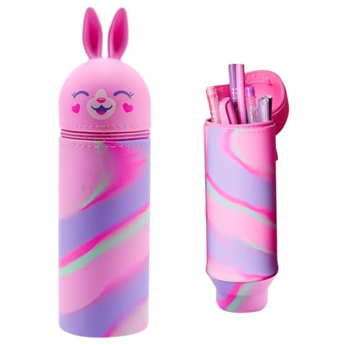 Thryviel 2-in-1 Silikon Federmäppchen, ​Kawaii 2-in-1 Schulmäppchen aus Weichem Silikon​ mit Großer Kapazität – Tier Stifthalter als Geschenk für Kinder | Kawaii Federtasche für Stifte, Kaninchen von Thryviel