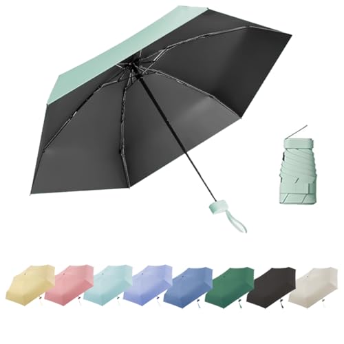 Reise-Regenschirm, Kleiner UV-Regenschirm, Mini Schirm, Tragbarer Taschenschirm, Ultraleicht, Sonnenschirm Tragbar, Regen- und Windschutz, täglich tragbar, für alle Menschen geeignet(Hellgrün) von Thryviel