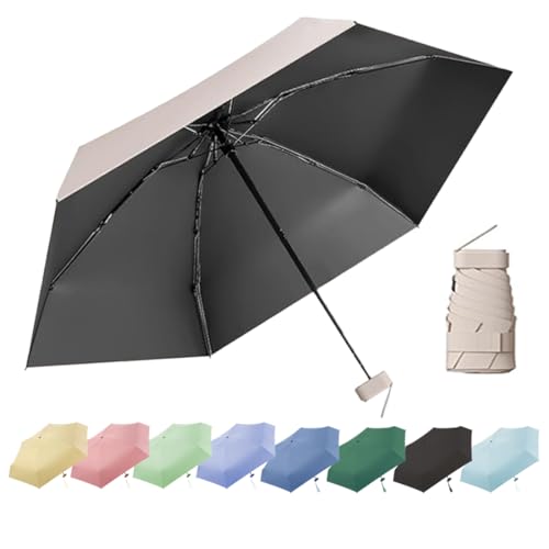 Reise-Regenschirm, Kleiner UV-Regenschirm, Mini Schirm, Tragbarer Taschenschirm, Ultraleicht, Sonnenschirm Tragbar, Regen- und Windschutz, täglich tragbar, für alle Menschen geeignet(Off-Weiß) von Thryviel