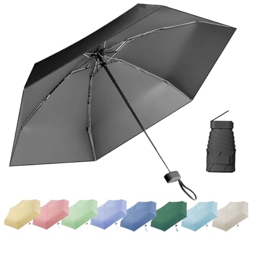 Reise-Regenschirm, Kleiner UV-Regenschirm, Mini Schirm, Tragbarer Taschenschirm, Ultraleicht, Sonnenschirm Tragbar, Regen- und Windschutz, täglich tragbar, für alle Menschen geeignet(Schwarz) von Thryviel