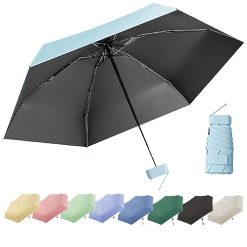 Reise-Regenschirm, Kleiner UV-Regenschirm, Mini Schirm, Tragbarer Taschenschirm, Ultraleicht, Sonnenschirm Tragbar, Regen- und Windschutz, täglich tragbar, für alle Menschen geeignet, Hellblau Reise-Regenschirm, Kleiner UV-Regenschirm, Mini Schirm, Tragbarer Taschenschirm, Ultraleicht, Sonnenschirm Tragbar, Regen- und Windschutz, täglich tragbar, für alle Menschen geeignet, Hellblau von Thryviel