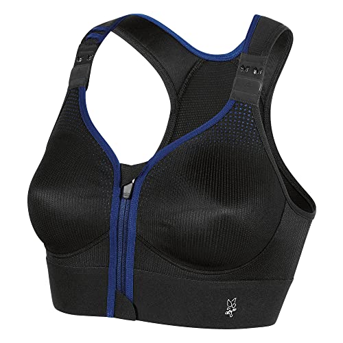 Thuasne - Eaz'ip Evolution Sport-BH mit Reißverschluss - Starker Halt - Geeignet für Sportarten mit starker Belastung - Vorderer Verschluss - Verstellbare, gepolsterte Träger - Schwarz/Dunkelblau, 80G von Thuasne