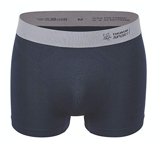Thuasne Sport- Nahtlose Herren Sport Boxershorts - Ohne Nähte - Verringerte Reibung - Funktionsunterwäsche, Leicht und Atmungsaktiv – Optimale Passform am Oberschenkel - Dunkelblau, L von Thuasne