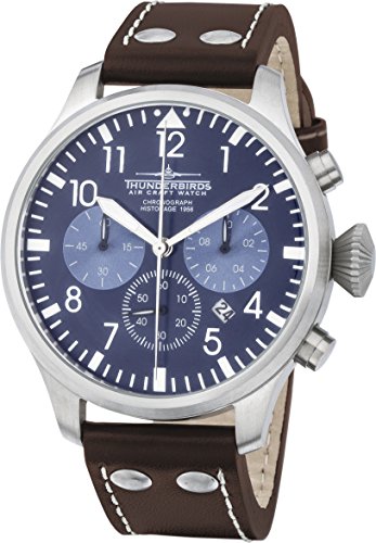 Thunderbirds Chronograph mit blauem Ziffernblatt Fliegeruhr Flieger Uhr Blau Braun Ø 47mm von Thunderbirds