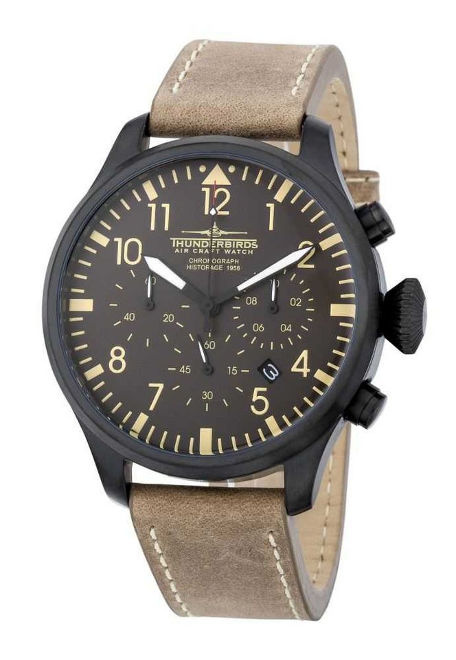 Thunderbirds Chronograph Fliegeruhr XL TB1076-01, 47 mm, Herrenarmbanduhr mit Lederarmband, Edelstahlgehäuse, Quarzwerk, Chronograph-Funktion & Datumsanzeige Thunderbirds Chronograph Fliegeruhr XL TB1076-01, 47 mm, Herrenarmbanduhr mit Lederarmband, Edelstahlgehäuse, Quarzwerk, Chronograph-Funktion & Datumsanzeige von Thunderbirds