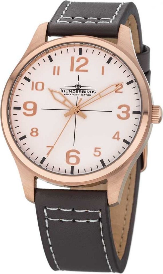 Thunderbirds Quarzuhr TB5000-12, Fliegeruhr für Herren, 40 mm Gehäuse, IP-Rose, Lederarmband Taupe, stilvolle Armbanduhr Thunderbirds Quarzuhr TB5000-12, Fliegeruhr für Herren, 40 mm Gehäuse, IP-Rose, Lederarmband Taupe, stilvolle Armbanduhr von Thunderbirds