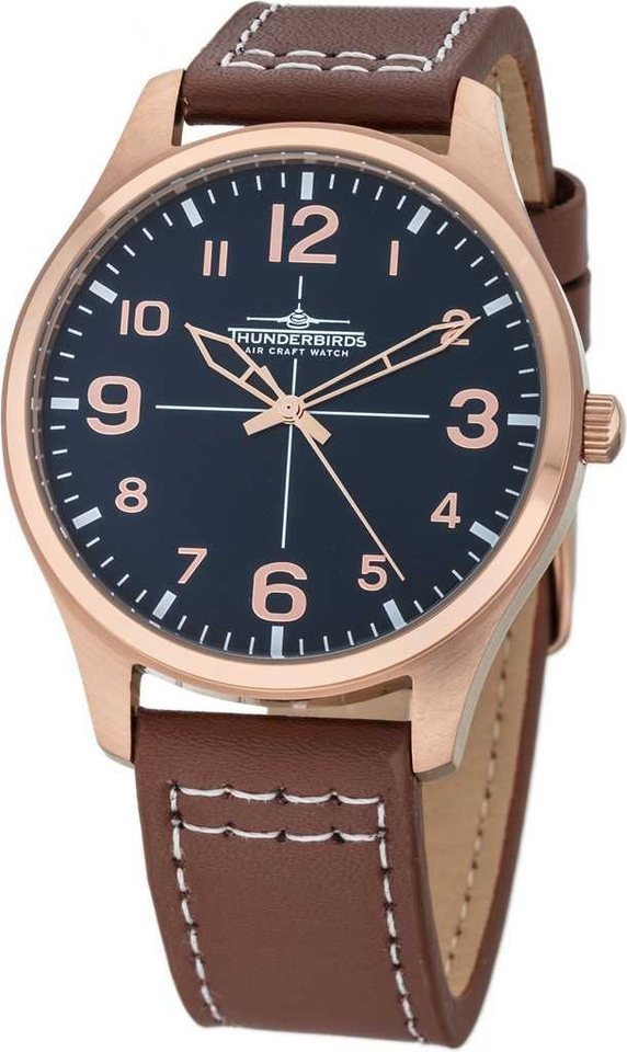 Thunderbirds Quarzuhr TB5000-15, Herrenuhr mit 40 mm Roségold-Edelstahlgehäuse, Lederarmband, Braun, elegante Armbanduhr für stilvolle Männer Thunderbirds Quarzuhr TB5000-15, Herrenuhr mit 40 mm Roségold-Edelstahlgehäuse, Lederarmband, Braun, elegante Armbanduhr für stilvolle Männer von Thunderbirds