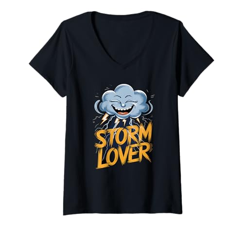 Damen Storm Lover Thundercloud Lightning Fun T-Shirt mit V-Ausschnitt Damen Storm Lover Thundercloud Lightning Fun T-Shirt mit V-Ausschnitt von Thunderstorm Enthusiasts Lightning Admirers