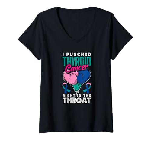Damen Ich Habe Schilddrüsenkrebs direkt in den Hals geschlagen T-Shirt mit V-Ausschnitt von Thyroid Cancer Awareness Apparel, Gifts, Gift Idea