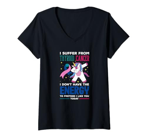 Damen Ich leide an Schilddrüsenkrebs und Habe Keine Energie, so zu tun, als ob T-Shirt mit V-Ausschnitt von Thyroid Cancer Awareness Apparel, Gifts, Gift Idea