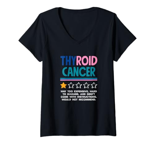 Damen Lustiger Schilddrüsenkrebs Krieger Schilddrüsenkrebs Bewusstsein T-Shirt mit V-Ausschnitt von Thyroid Cancer Awareness Apparel, Gifts, Gift Idea