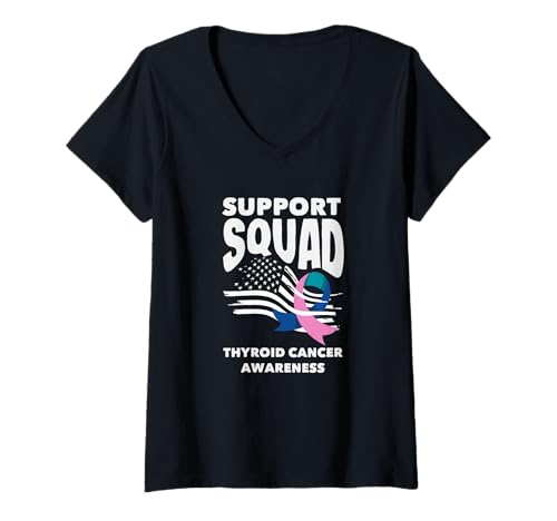 Damen Schilddrüsenkrebs Bewusstsein Schilddrüsenkrebs Support Squad T-Shirt mit V-Ausschnitt von Thyroid Cancer Awareness Apparel, Gifts, Gift Idea