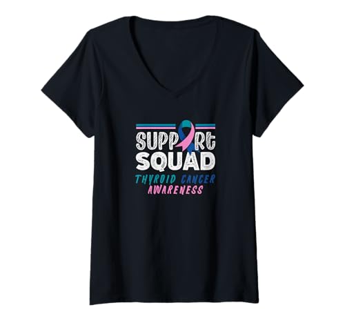 Damen Schilddrüsenkrebs Bewusstsein Schilddrüsenkrebs Support Squad T-Shirt mit V-Ausschnitt von Thyroid Cancer Awareness Apparel, Gifts, Gift Idea