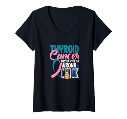 Damen Schilddrüsenkrebs Krieger Mädchen Schilddrüsenkrebs Bewusstsein T-Shirt mit V-Ausschnitt von Thyroid Cancer Awareness Apparel, Gifts, Gift Idea