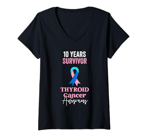 Damen 10 Jahre Schilddrüsenkrebsfreier Überlebender T-Shirt mit V-Ausschnitt Damen 10 Jahre Schilddrüsenkrebsfreier Überlebender T-Shirt mit V-Ausschnitt von Thyroid Cancer Survivor