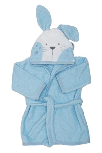 Ti TIN - Kinderbademantel mit Kapuze | Babybademantel von 1 bis 2 Jahre, 100% Baumwolle in grau, weich und saugfähig, im hellblauen Hasenohr-Design von Ti TIN