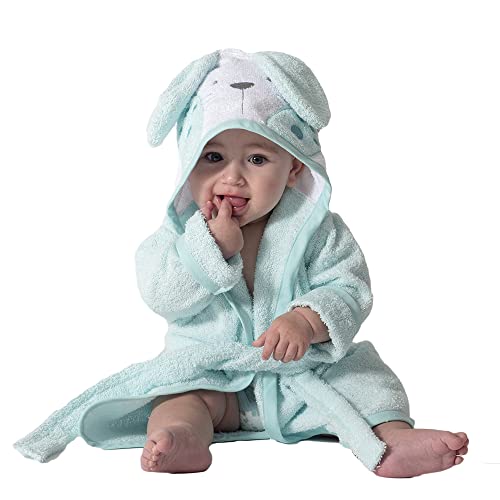 Ti TIN - Kinderbademantel mit Kapuze | Babybademantel von 1 bis 2 Jahre, 100% Baumwolle in grau, weich und saugfähig, im türkisen Hasenohr-Design von Ti TIN