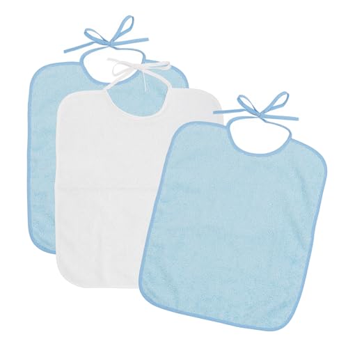 Ti TIN | 3er-Pack- frottee Babylätzchen ohne Plastik, 32x36 cm | Lätzchen-Set mit Bindeverschluss für Kinder über 1 Jahr, 100% Baumwolle Farbe: hellblau, weiß von Ti TIN