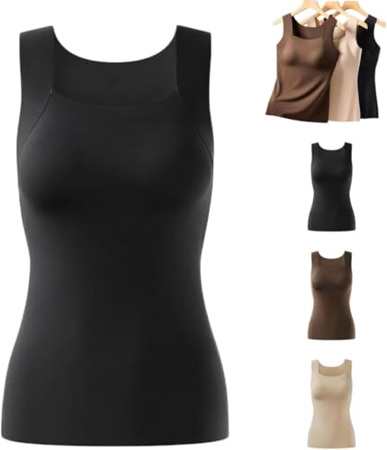 Shamfreshen U Neck Shapewear Built-in Bra Tank,Women's High Strechy Tummy Control Compression Tank Tops with Bra,Tummy Control Compression Tank Tops for Women (Coffee, M) von TiLLOOO