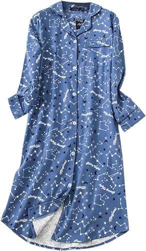 TiLezE Flanell-Nachthemd für Damen, gemütlich, extra lang, Knopfleiste, langärmelig, Schlafshirt, Boyfriend-Pyjama, weich, lockere Nachtwäsche, Loungewear, Zuhause (Größe XL, #8), blau TiLezE Flanell-Nachthemd für Damen, gemütlich, extra lang, Knopfleiste, langärmelig, Schlafshirt, Boyfriend-Pyjama, weich, lockere Nachtwäsche, Loungewear, Zuhause (Größe XL, #8), blau von TiLezE